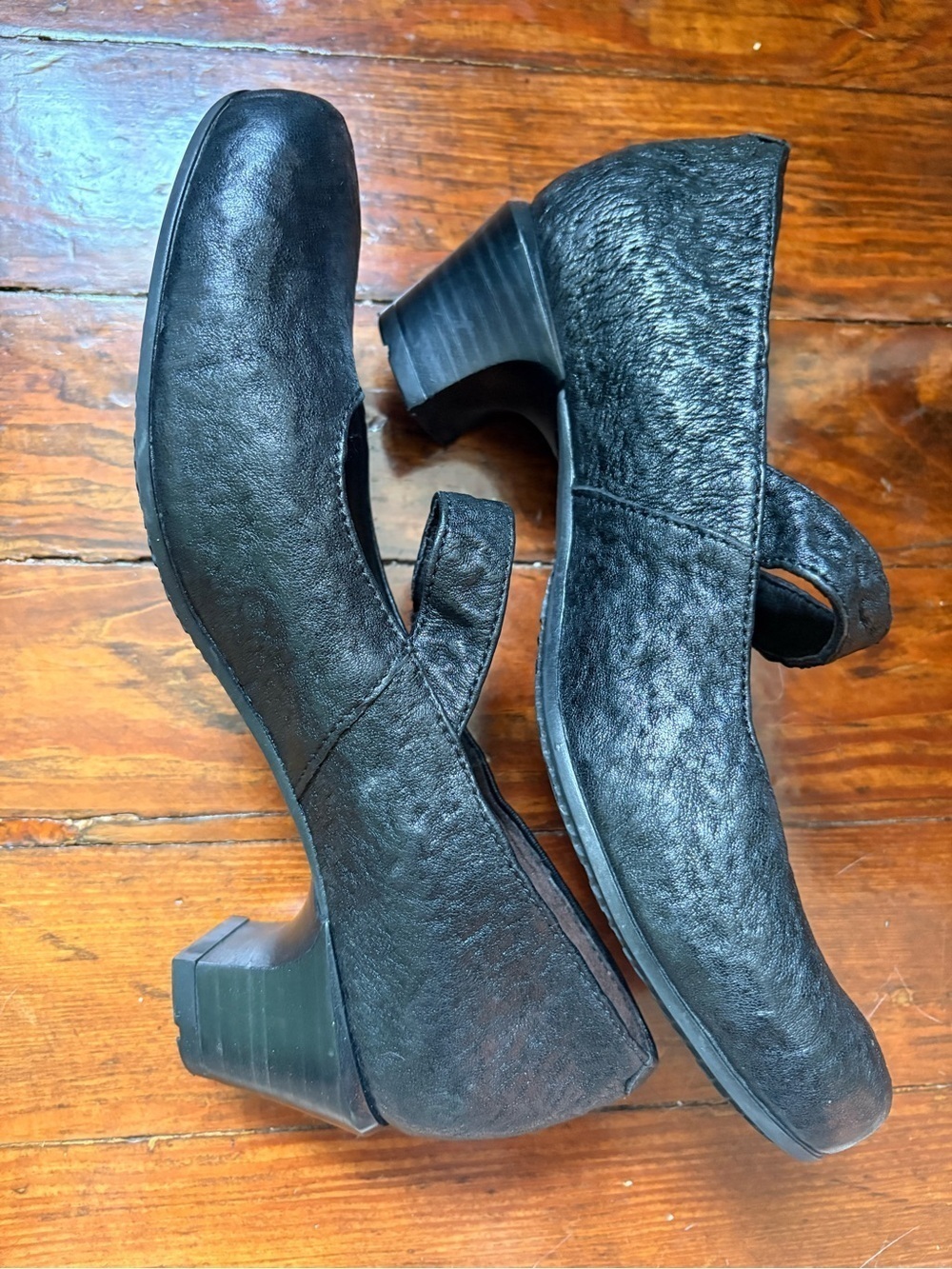Wolky Black Textured Mary Jane Mid Heel Pumps